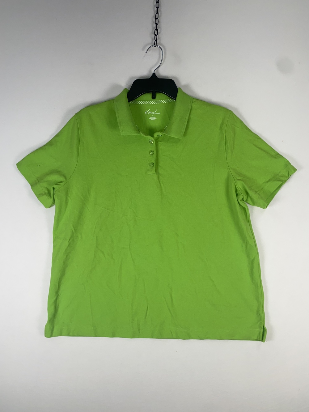 Kim Rogers Polo Shirt Womens Large Green Short Sleeve 100% Cotton Knit Top
